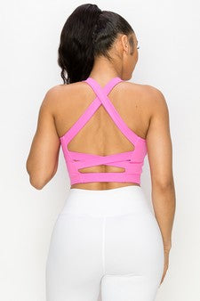 Pink - Strappy Back Longline Activewear Sports Bra